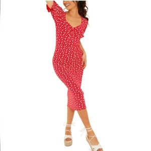 Quiz Puff Sleeve Ditsy Floral Midi Dress